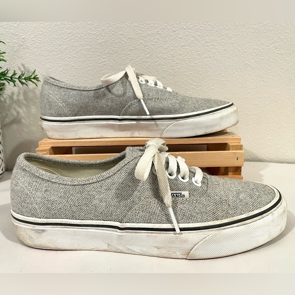 💥3/$50 Vans White Asparagus Herringbone True White Low-Top Skate Shoes M6.5 | W8